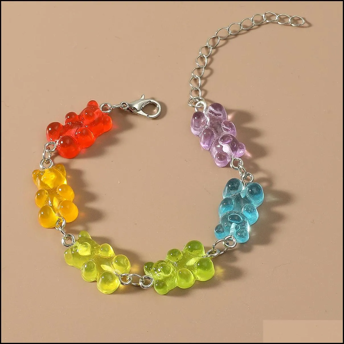 cartoon rainbow candy bear charm bracelet ins colored bears bounce diy hip hop link bracelets