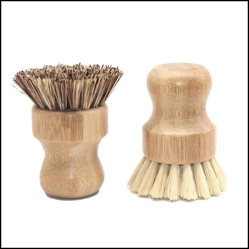 kitchen cleaning brush portable round handle wooden brushes for pot sisal palm dish bowl pan chores clean tools