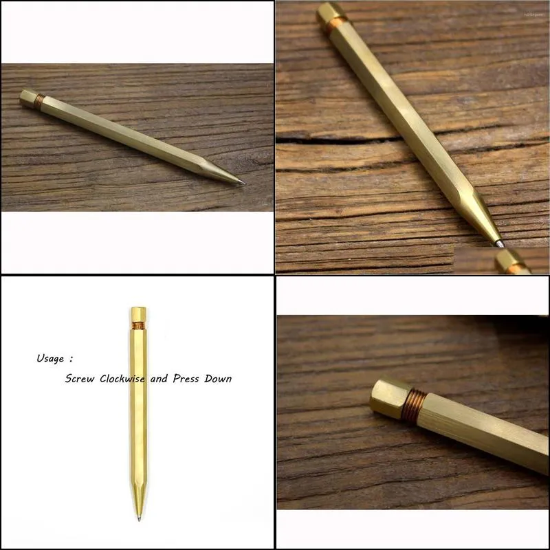 ballpoint pens 1 pcs arrival handmade pressing brass pen solid six rowed metal tactical self defense1