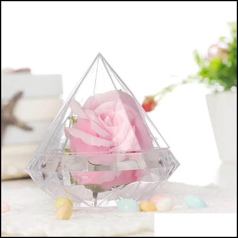 gift wrap 48pcs/lot transparent plastic diamond shape candy box clear wedding favor boxes holders gifts givea boda1