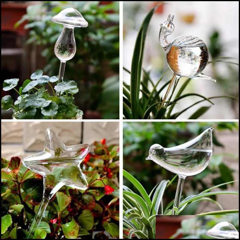 vases lovely glass waterer self watering globes bird shape hand blown clear aqua bulbs plant mushroom design