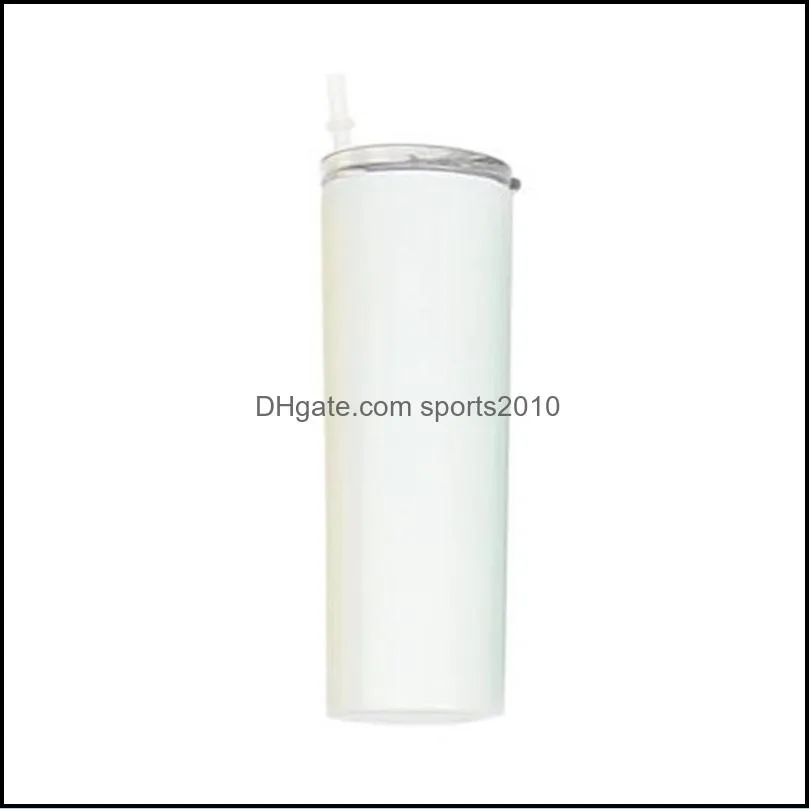 stainless steel transparent lid tumbler 20oz sublimation straw cup high capacity insulation drinkware white water mug 18 5jq g2