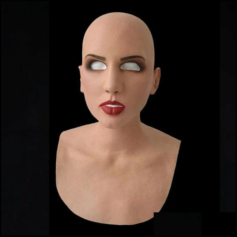 party masks full latex mask for halloween with neck head creepy wrinkle face cosplay props women1