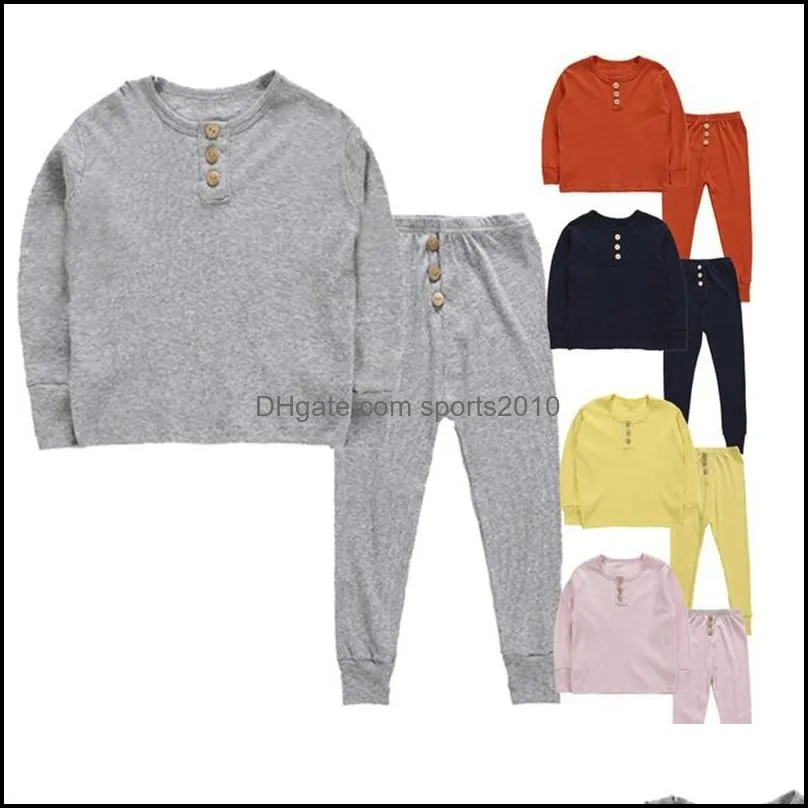 elastic long sleeves pajamas child kids underwear pyjamas buttons kits warm underclothes jackets pants sets soft 17ll f2