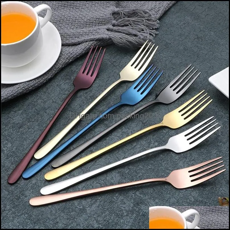 stainless steel fork hotel restaurant titanium plating durable seven colored forks kitchen salad use tableware creative 4 5bs l1