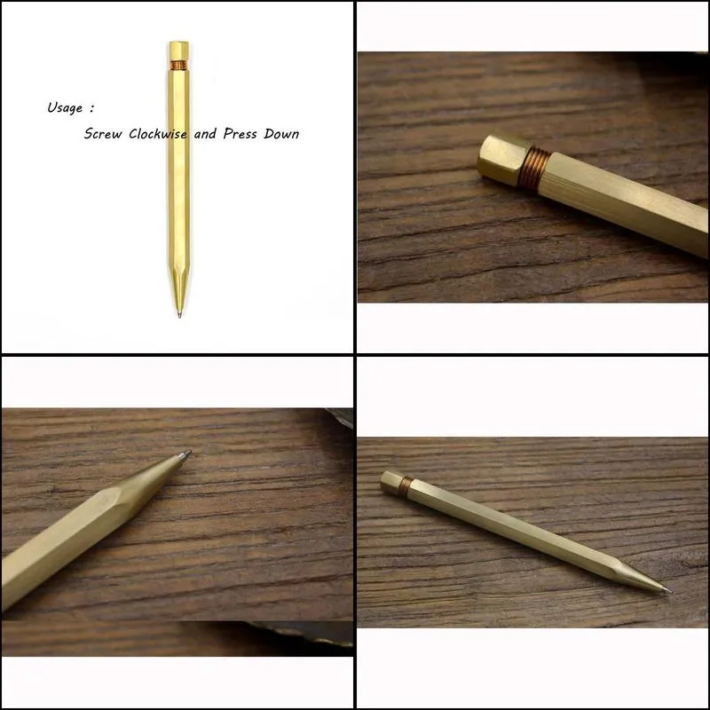 ballpoint pens 1 pcs arrival handmade pressing brass pen solid six rowed metal tactical self defense1