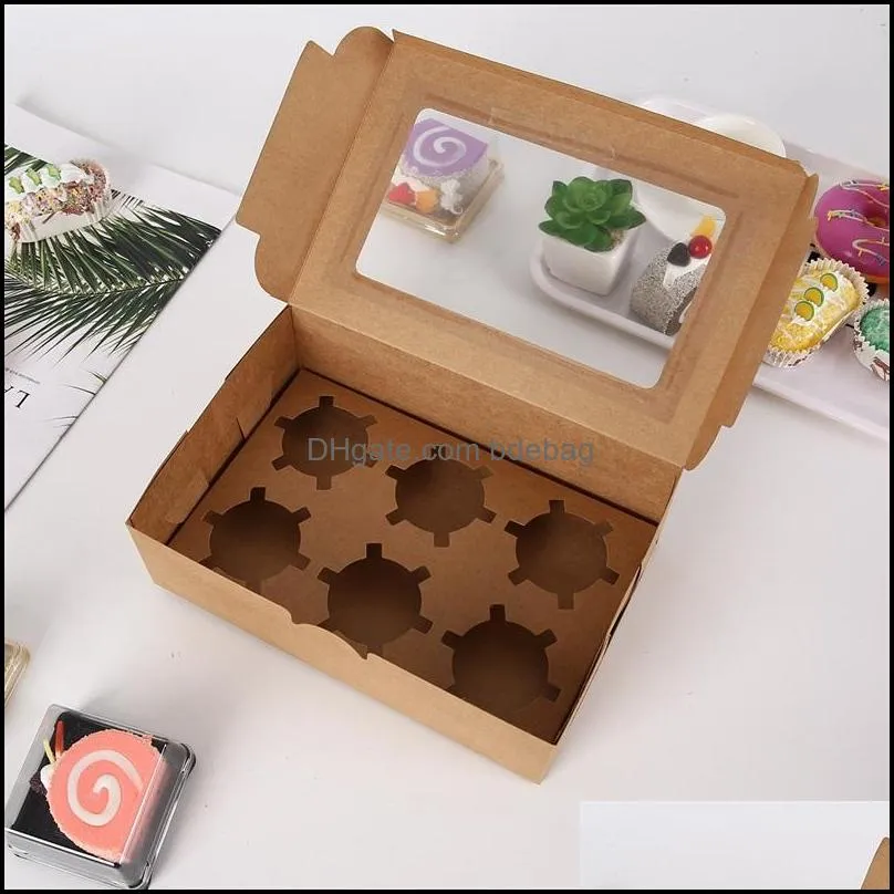 transparent window muffin cupcake box gifts cakes desserts food storage containers baking packaging organizer kraft paper 0 75bg