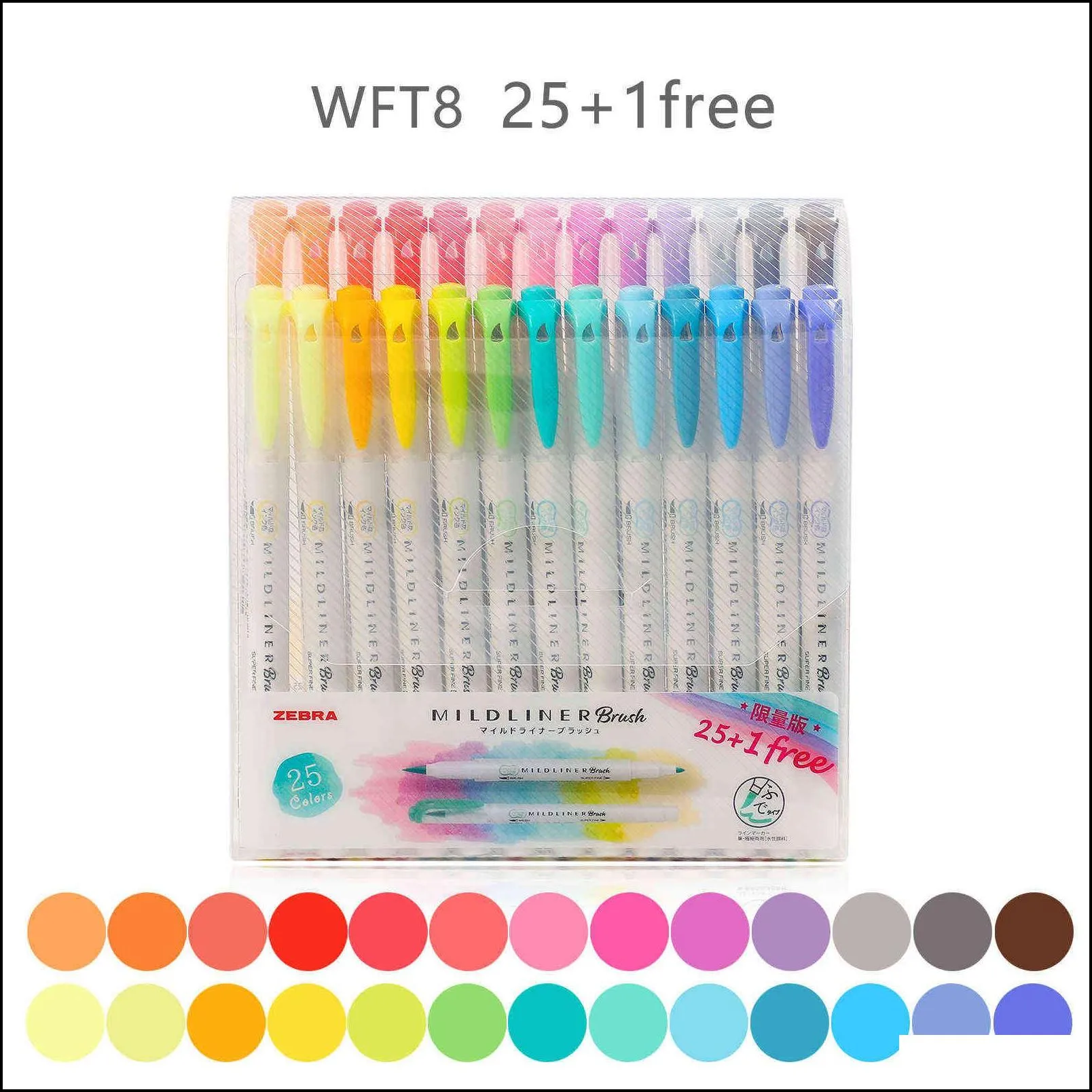 jianwu 25color 5pcs/set japan zebra wft8 mild liner brush pen creative limit doubleheaded marker school supplies stationery 211104