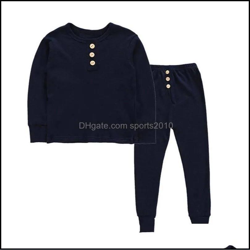 elastic long sleeves pajamas child kids underwear pyjamas buttons kits warm underclothes jackets pants sets soft 17ll f2