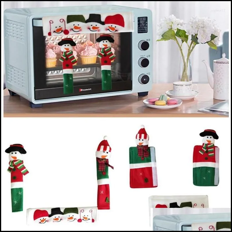 christmas decorations t84e 3 pcs fridge handle covers santa claus microwave oven antiscalding gloves year party home