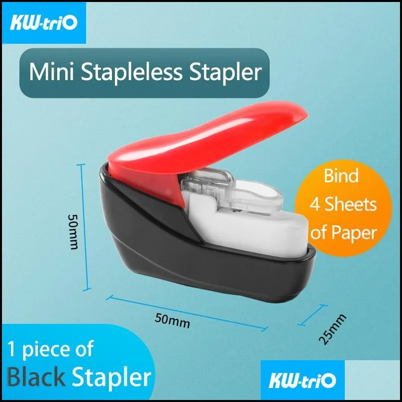 kwtrio mini stapleless stapler safe paper stapling plastic without portable no binding supplies 220510