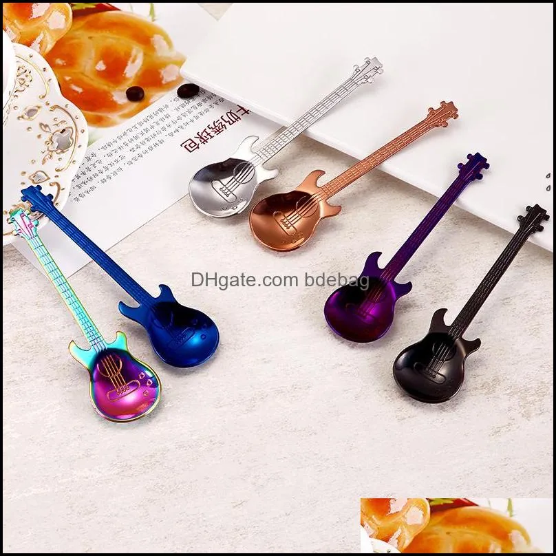 guitar shape spoons dessert snack originality stainless steel kitchen accessories coffee music stir spoon gold silver plated 3 9nr