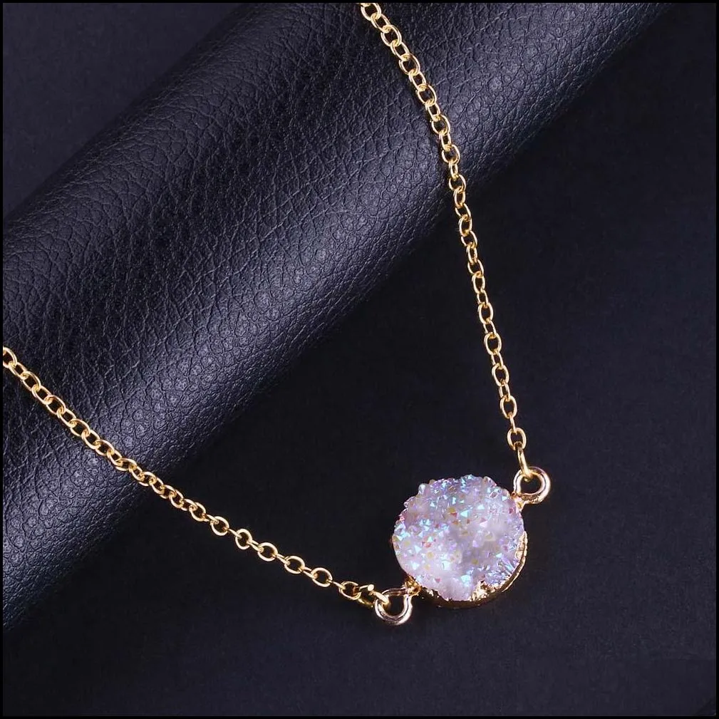 new design resin stone druzy necklaces 5 colors gold plated geometry stone pendant necklace for elegant women girls fashion jewelry