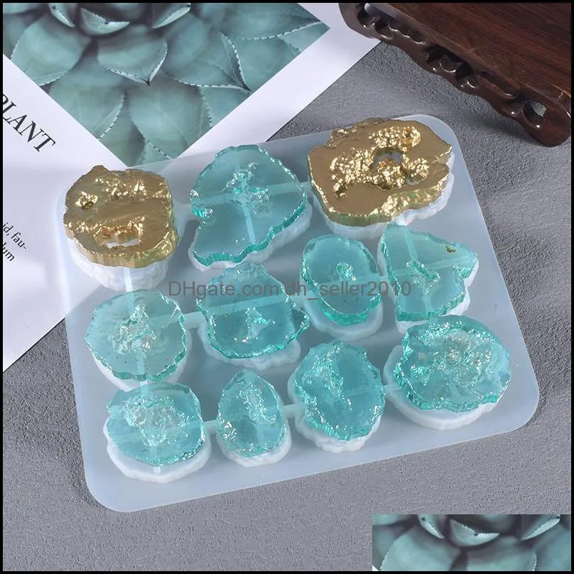 geode agate resin silicone molds irregular stone pendant mould with 11 cavity epoxy resin mold for diy jewelry and home decoration