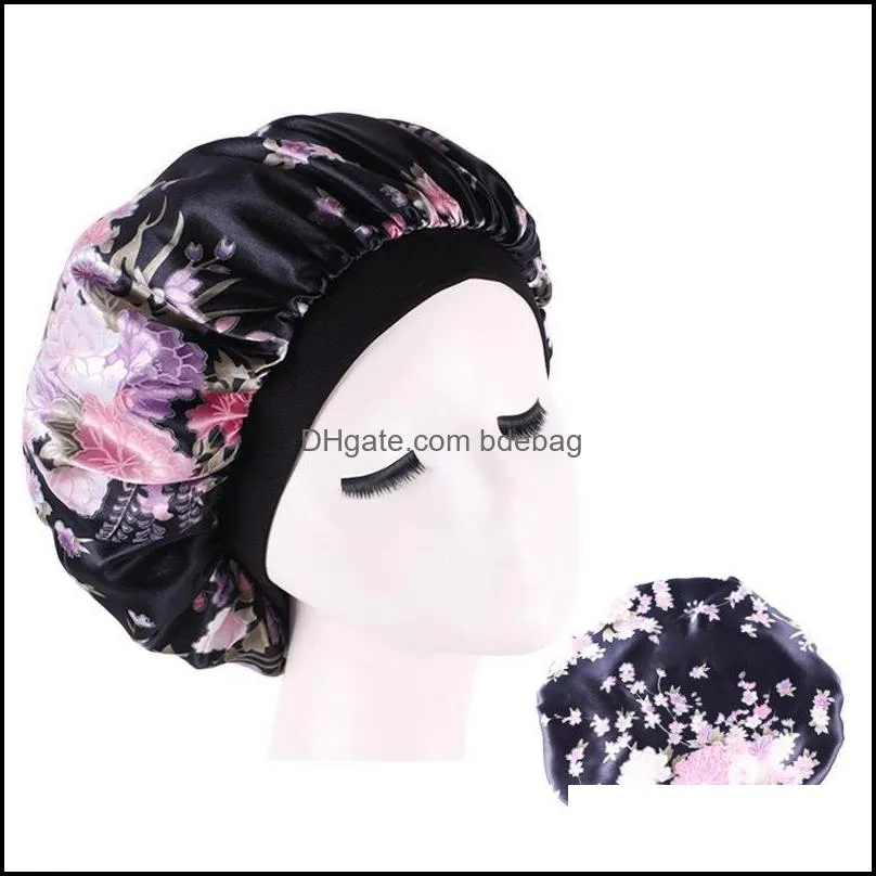 flower elastic bath cloth hat broad brim round silk satin bathroom hair bonnets woman head wrap home sleep fitted hats 4 7ba g2