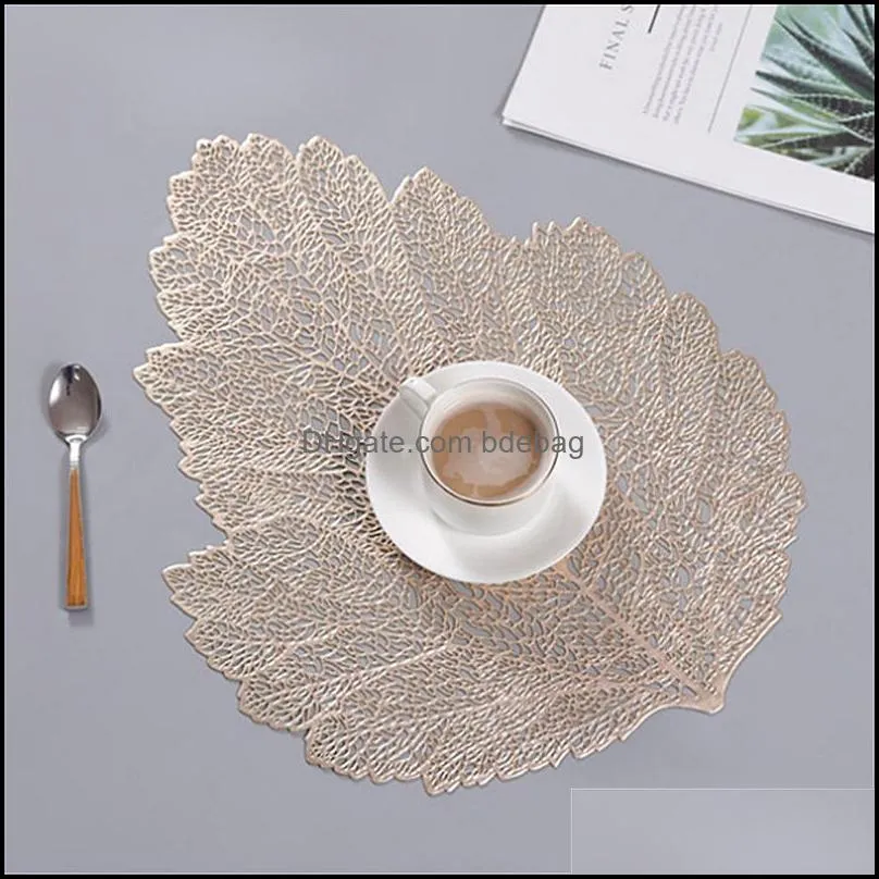 hollow out leaf design mats pvc insulation placemats heat resistant nonslip waterproof pad luxury coasters dining table decoration 1481