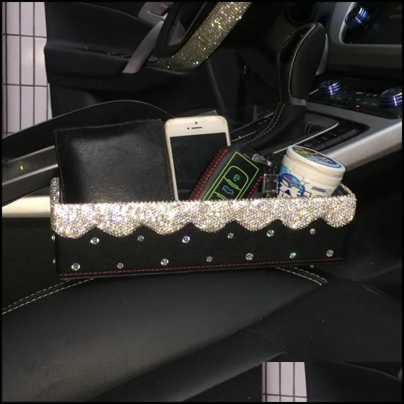 creative bling crystal diamond car ornaments decoration tissue box paper holder storage interior accessories 220523