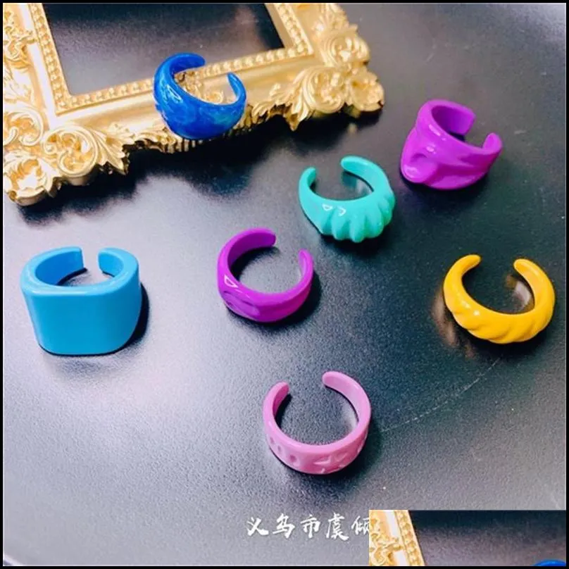 colorful acrylic open ring irregular candy color rings for kids girls jewelry