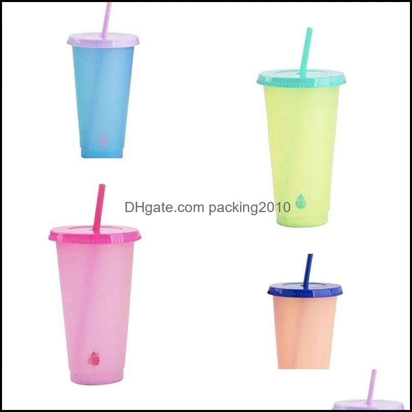 pp material color changing cup fashion temperature sensing coffee mugs suction tubular with lid tumbler reusable clear plastic 5 5hb
