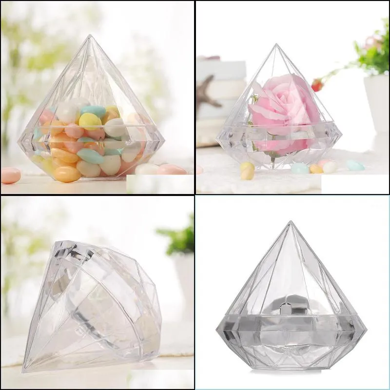 gift wrap 48pcs/lot transparent plastic diamond shape candy box clear wedding favor boxes holders gifts givea boda1