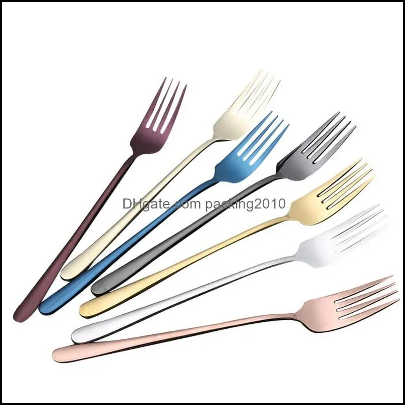 stainless steel fork hotel restaurant titanium plating durable seven colored forks kitchen salad use tableware creative 4 5bs l1