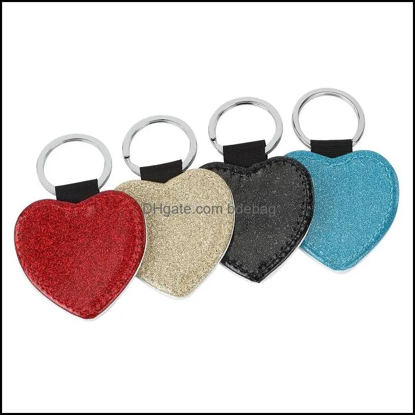 party favor pu leather sublimation sequin keychain 5 shapes diy glittery keyring back is white heart shape lover gift key ring 1393