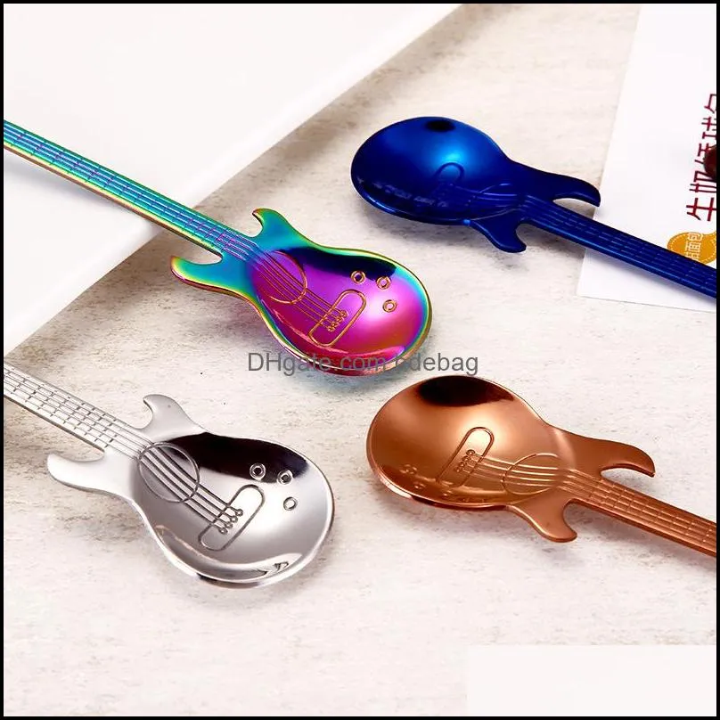 guitar shape spoons dessert snack originality stainless steel kitchen accessories coffee music stir spoon gold silver plated 3 9nr