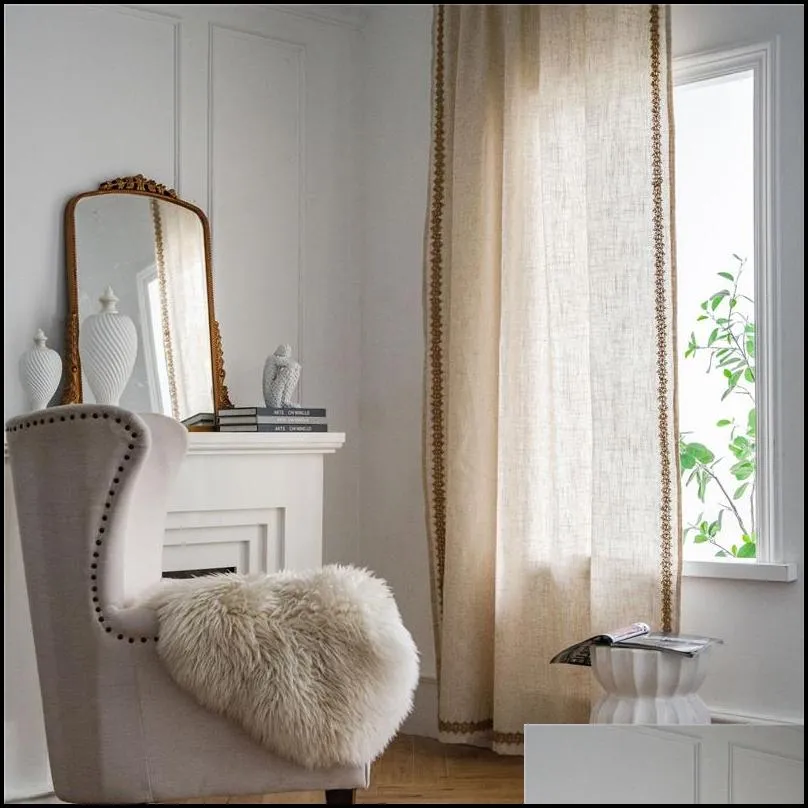 cotton and linen curtains for living room semishading window curtains for bedroom flax woven lace curtains fabric drapes