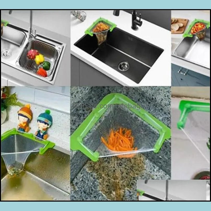 kitchen sink hanging net rack filter leftovers wash triangle drain with 50 disposable bags hooks rails 1444 v2