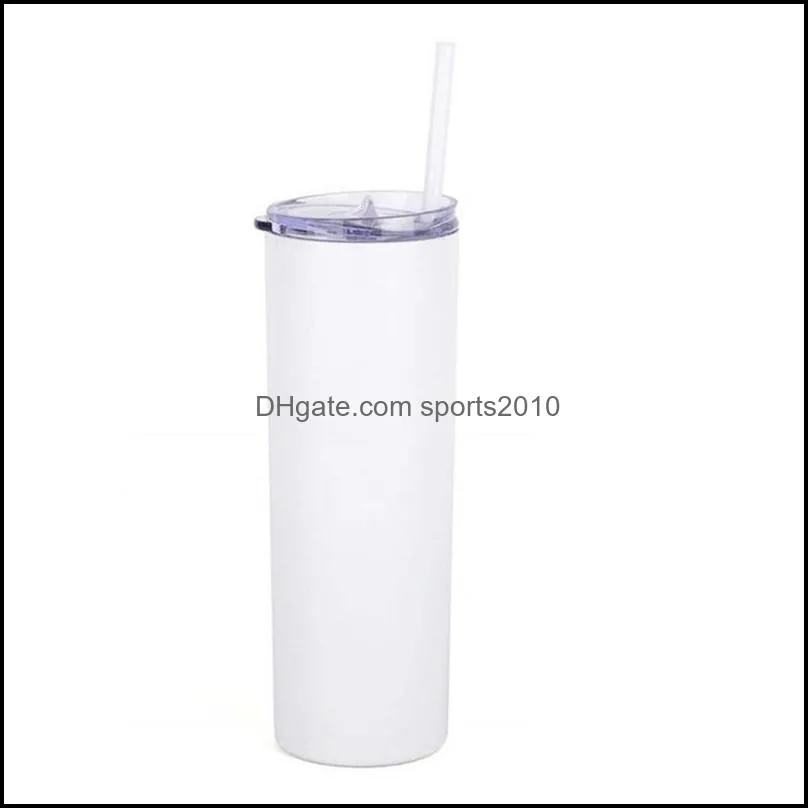 20oz blank sublimation tumbler stainless steel cup plastic straw lid mugs insulated straight white drink double walled g2