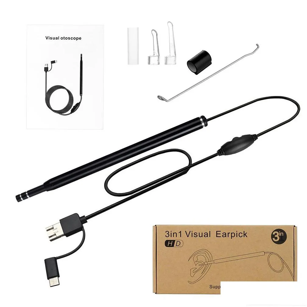 epack in ear cleaning endoscope spoon mini camera ear picker  visual mouth nose otoscope support android pc