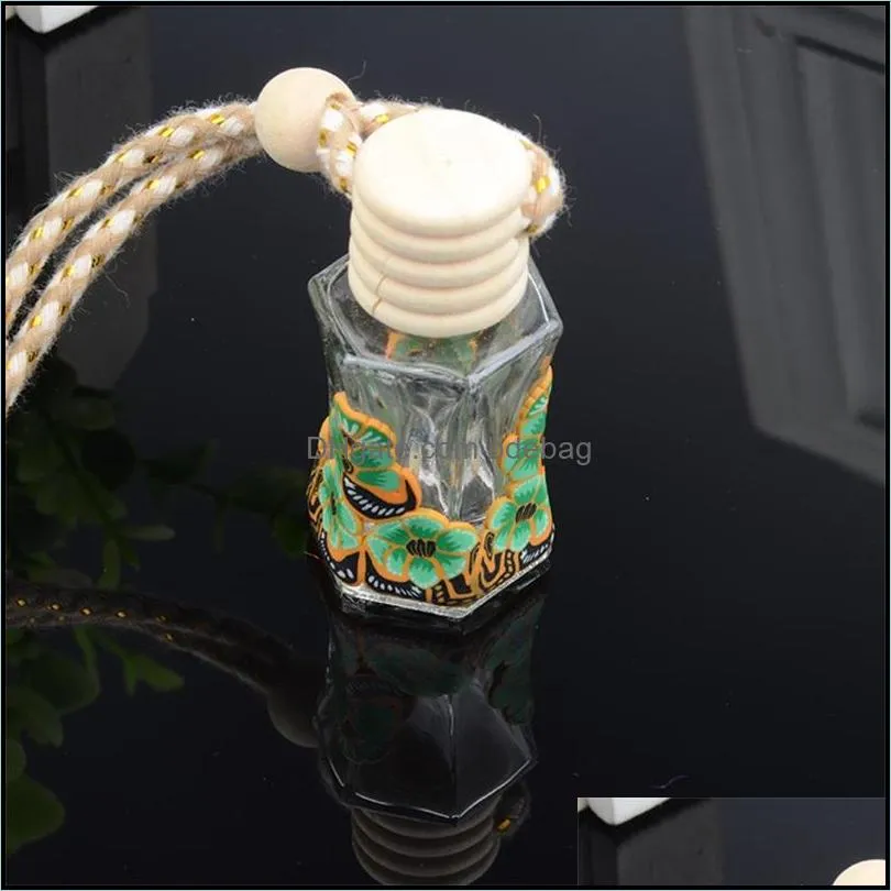 flower pattern transparent bottles pendant soft ceramics empty glass bottle automobile ornament home furnishing decoration 1 35hl