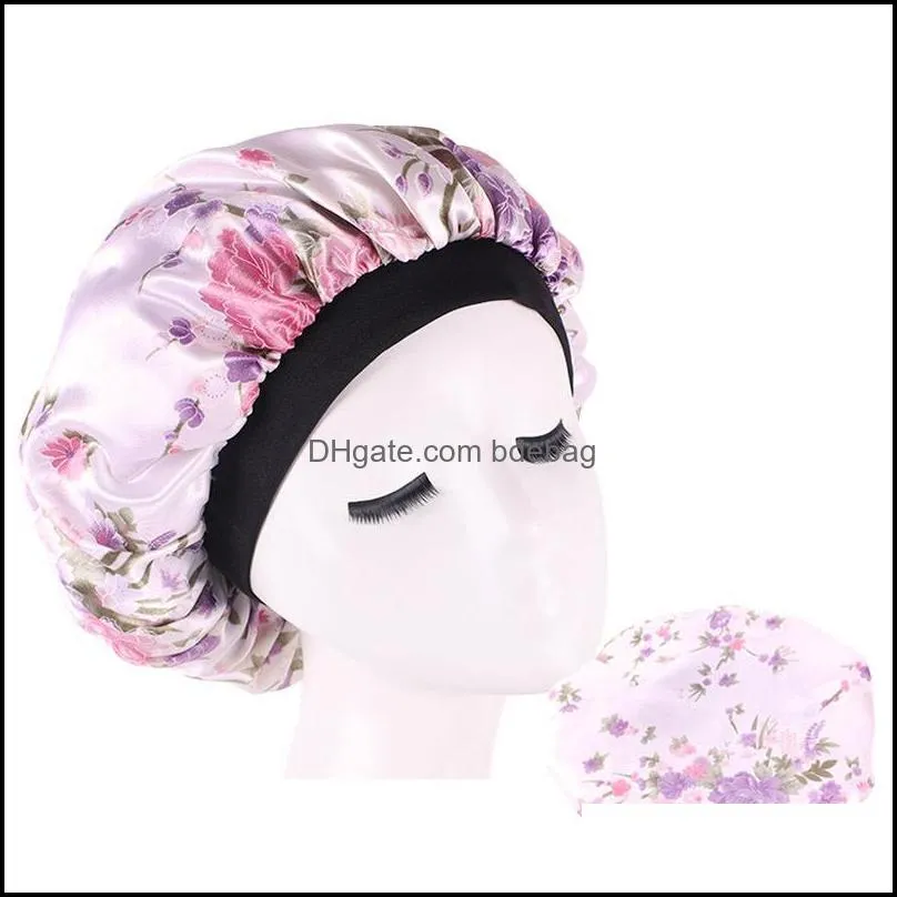 flower elastic bath cloth hat broad brim round silk satin bathroom hair bonnets woman head wrap home sleep fitted hats 4 7ba g2