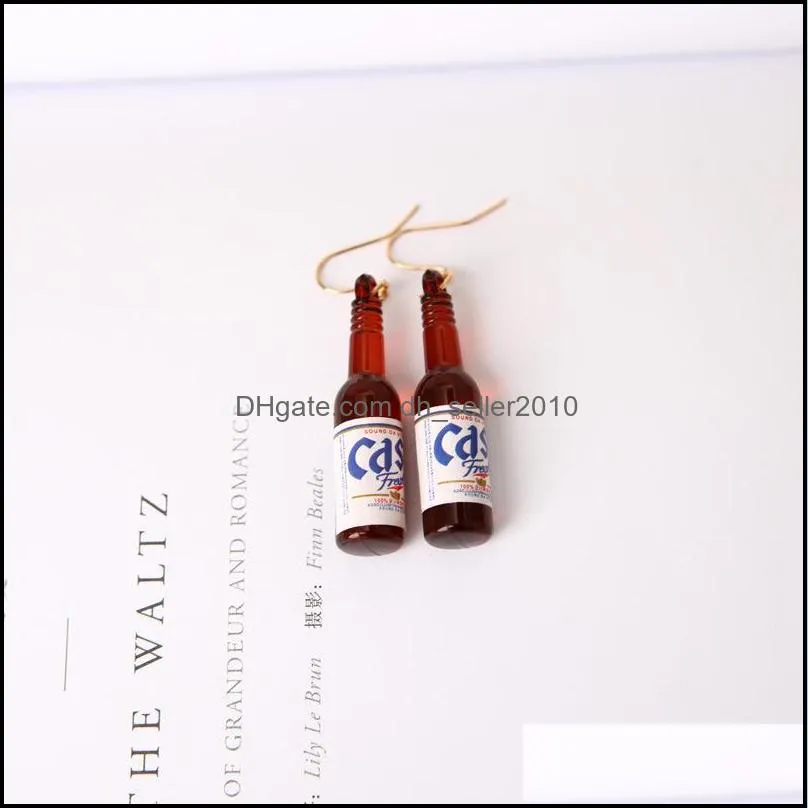 korean fashion creative wine bottle dangle earrings resin personalized beer drop earring funny party jewelry gifts for girls