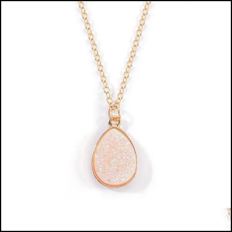 trendy resin stone druzy necklaces drop shape stone necklaces pendants for women gold pendant necklace fashion summer jewelry