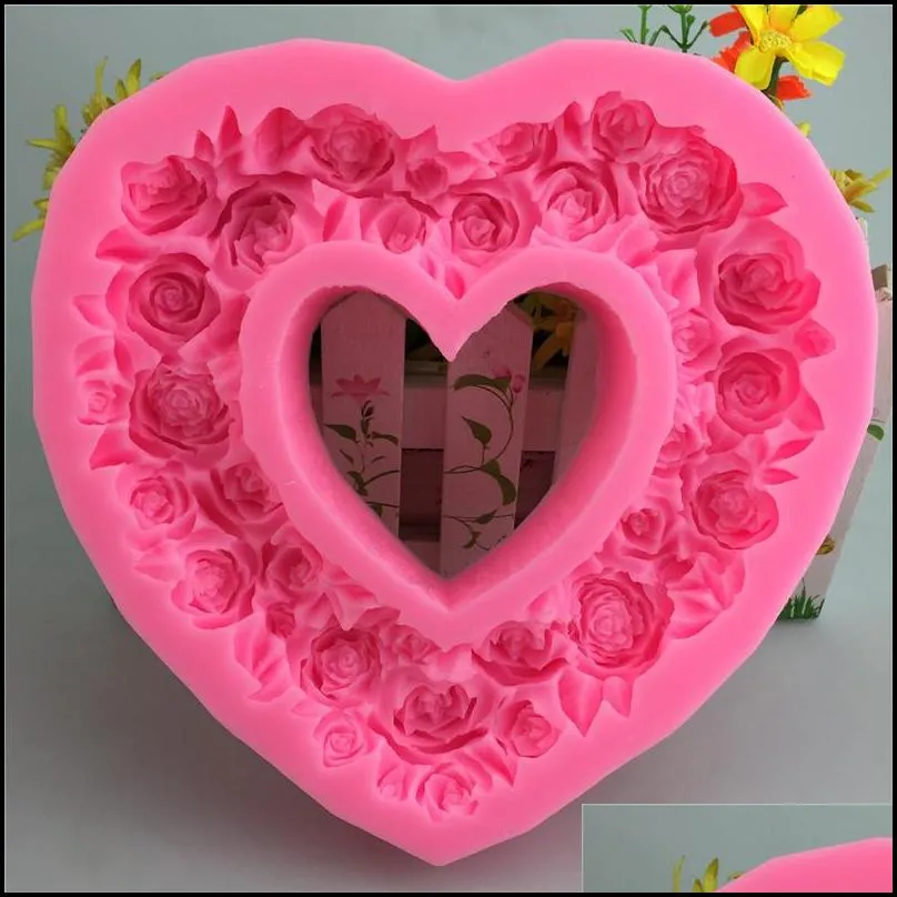 large rose heart wreath silicone food good mold big shaped cake decorating tools soap mould 220601