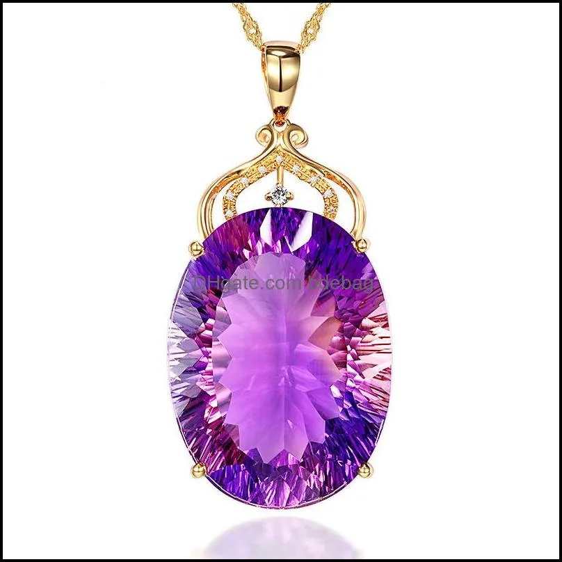 golden 36ct amethyst colour oval crystals hanger chaining lady bruiloft jewellery 694 r2