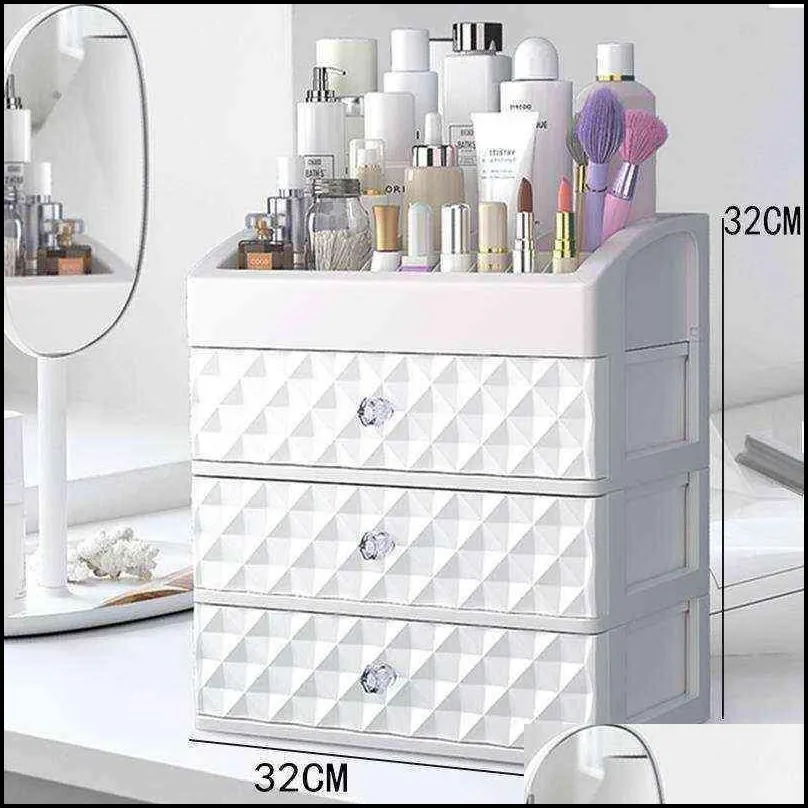 cosmetics storage box three layer drawer makeup jewelry organizer desktop lipstick nail oil container beauty cosmetic case 211102