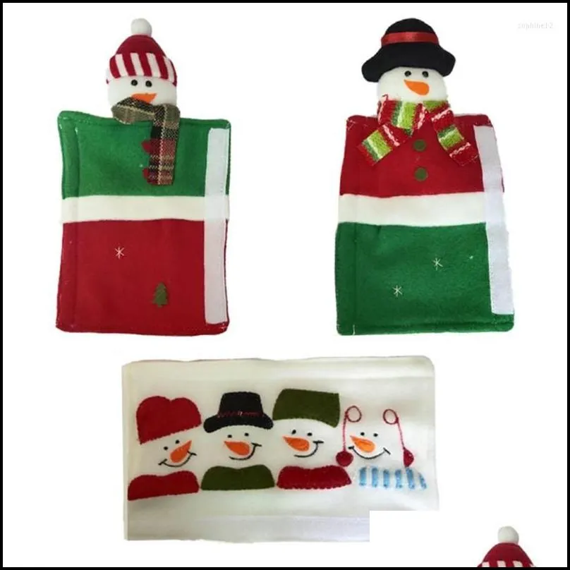 christmas decorations t84e 3 pcs fridge handle covers santa claus microwave oven antiscalding gloves year party home