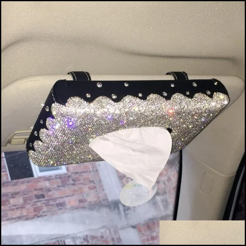 creative bling crystal diamond car ornaments decoration tissue box paper holder storage interior accessories 220523