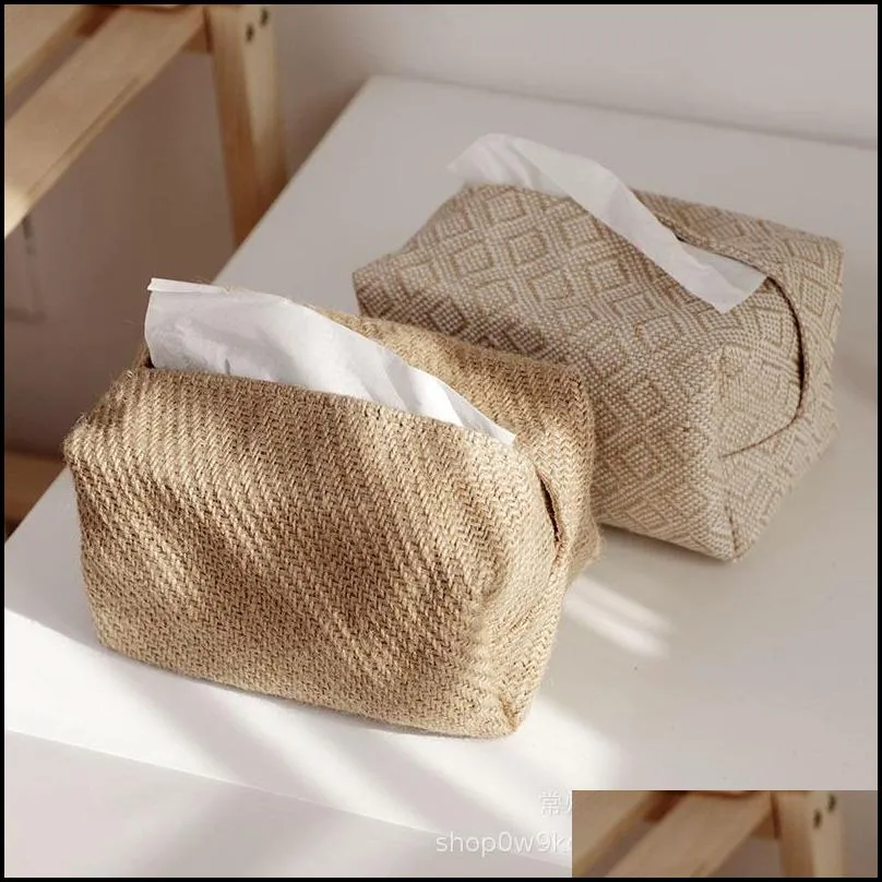 cotton linen cloth art tissue box simple paper napkin case desktop holder home office car living room dining table 220523