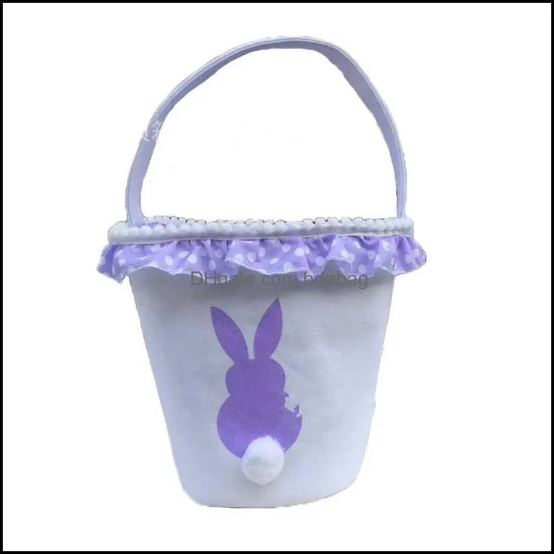 children handle rabbit baskets with dots printed ruffle plush tails gifts candy handbags easter storage bags for party supplies 13jz