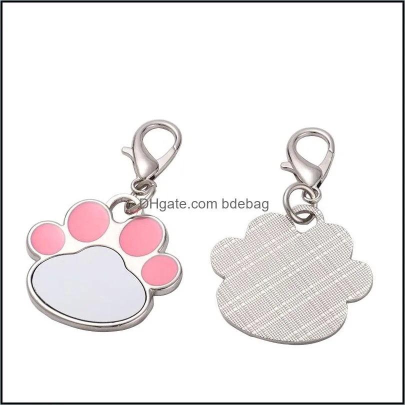 sublimation blank keychain pendant collars creative cat paw shape keychains heat transfer key chain diy pet keyring 5512 q2