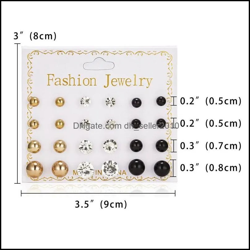 12pairs/set fashion crystal bead charm stud earrings set for women geometric flower bowknot pearl earring statement party jewelry gift