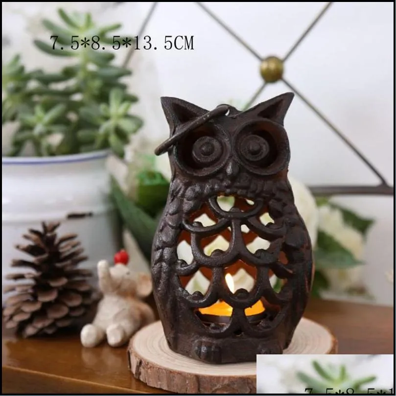 iron owl candlestick study desktop decor holder creative vintage candle lantern for home coffee decoration candle holders dhs