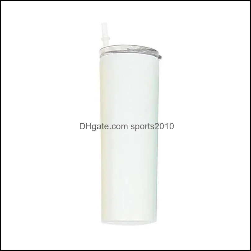 20oz blank sublimation tumbler stainless steel cup plastic straw lid mugs insulated straight white drink double walled g2