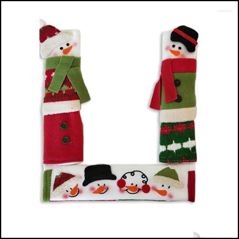 christmas decorations t84e 3 pcs fridge handle covers santa claus microwave oven antiscalding gloves year party home