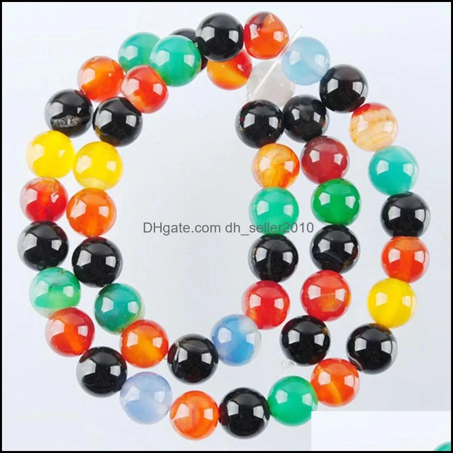 natural stone multicolor agate round ball spacer loose beads 4 6 8 10 12mm for jewelry making fit diy bracelet by918