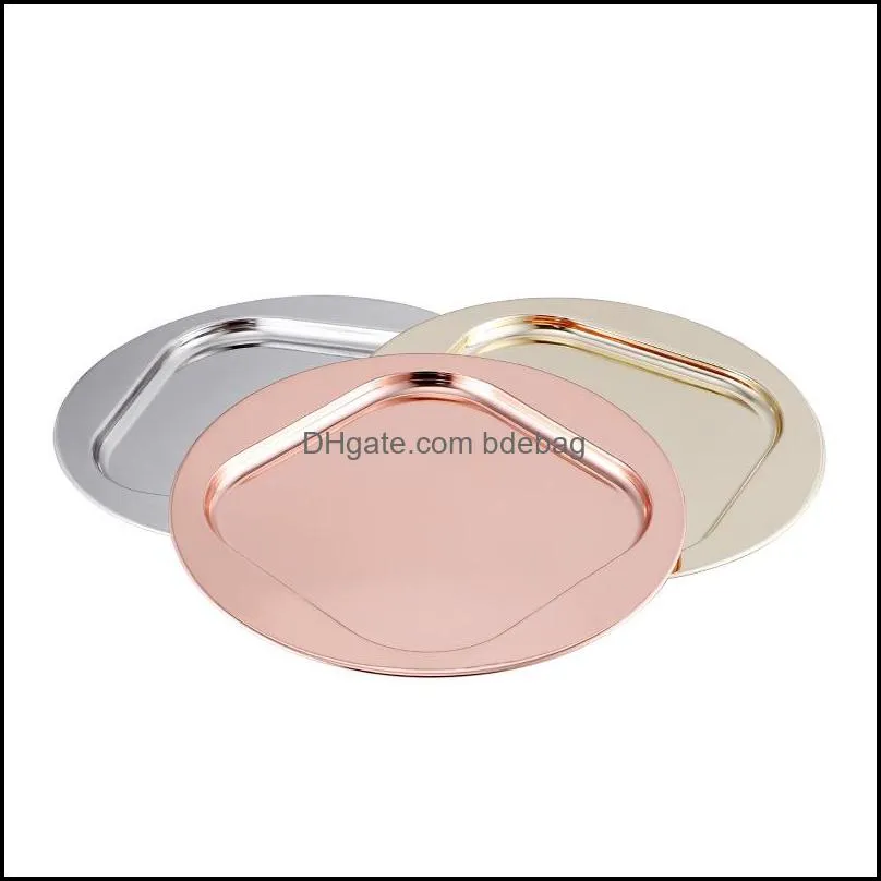 30cm stainless steel plate circular dish household fruits tray rose gold kitchen tool tableware 11 3hf uu