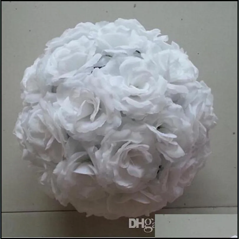 decorative flowers wreaths upscale white artificial rose silk flower ball hanging kissing balls 30cm 12 inch dia for wedding party